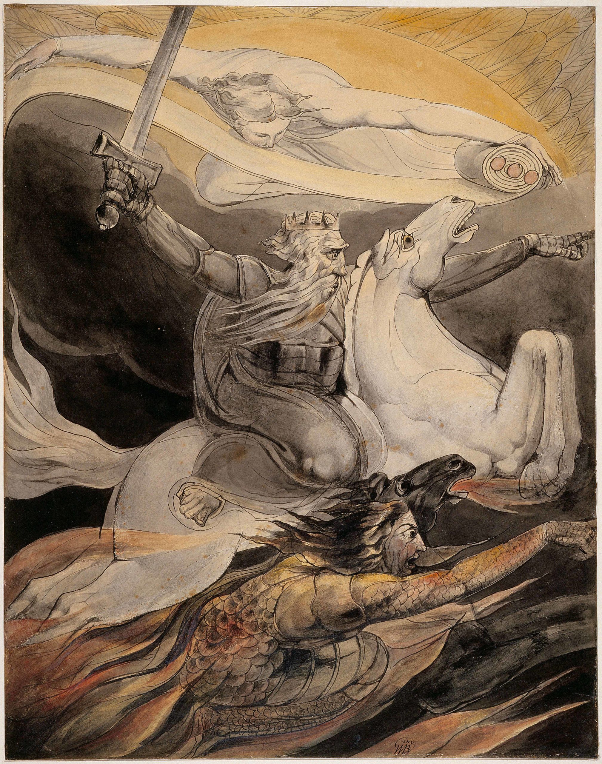 Death on a Pale Horse (by William Blake, pen and watercolor on paper, England, c. 1800)