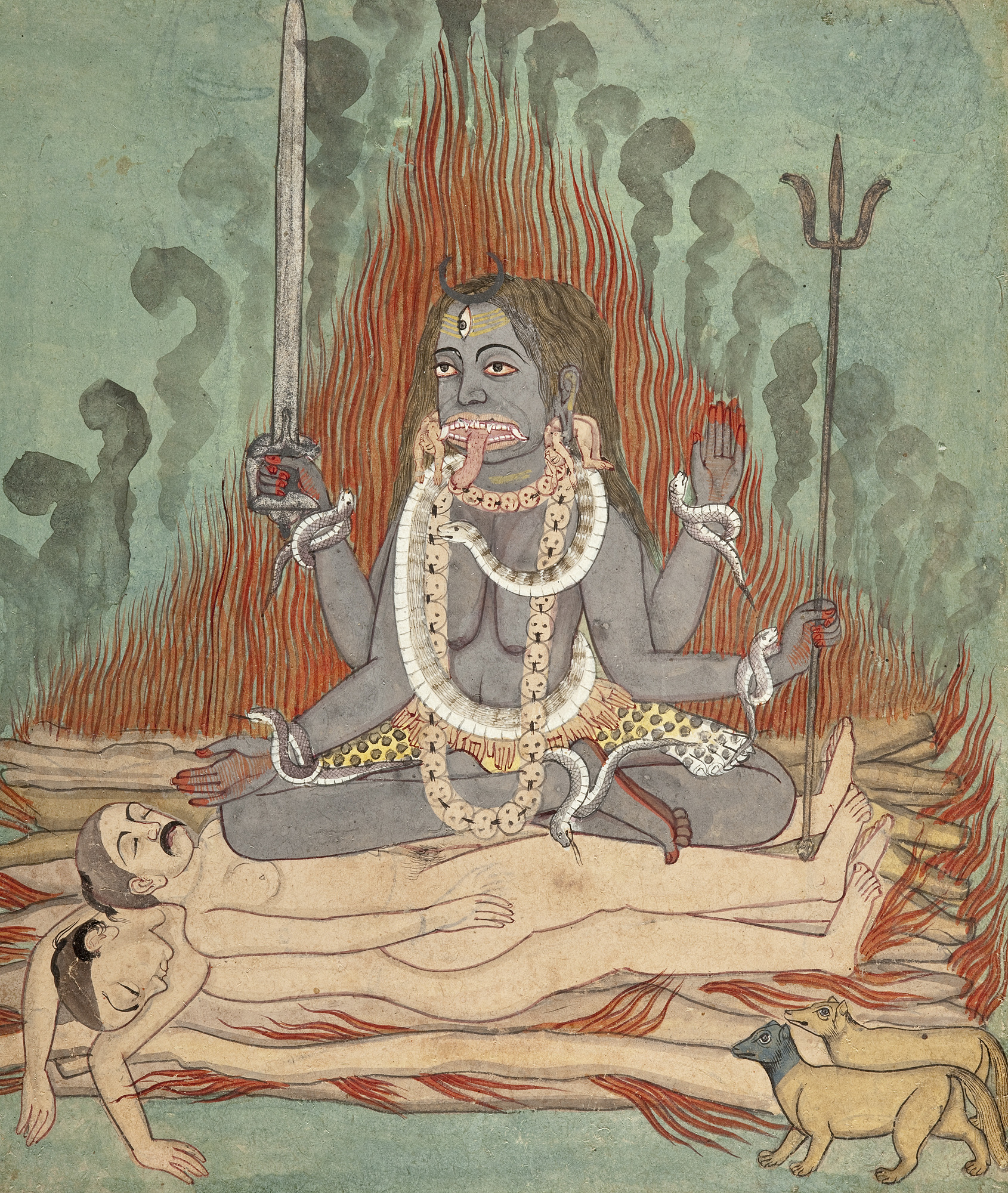 Kālī Astride Śiva and Śava (watercolor, India, c. 1740 a.d. Courtesy Los Angeles County Museum of Art)