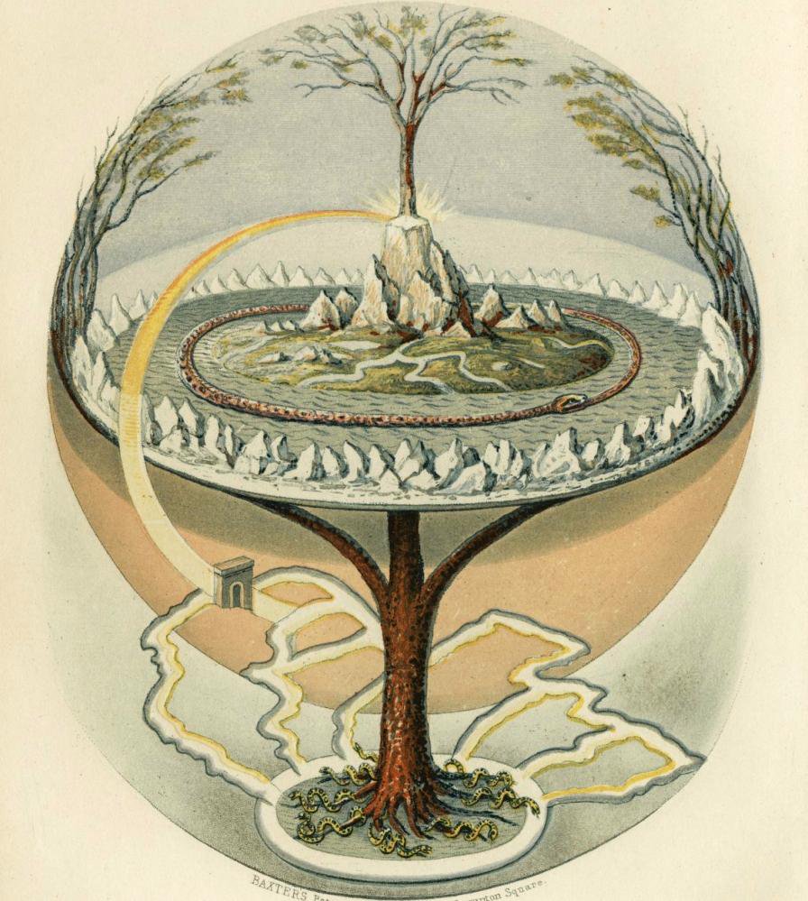 Drawing of Yggdrasil showing two realms